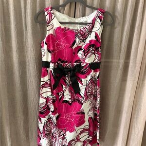 Karin Stevens Pink and Black Floral Midi Dress